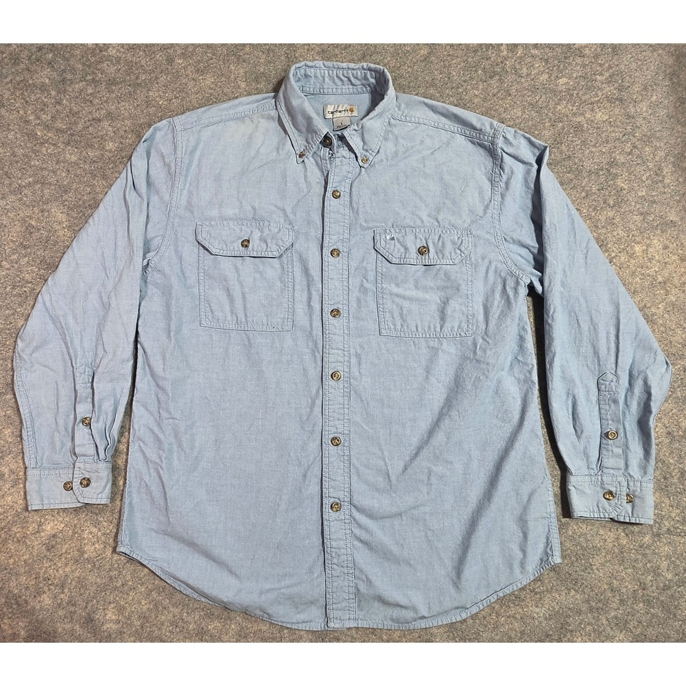 Carhartt Mens Blue Cotton Chambray Button Down Work Shirt S202 CBL Large